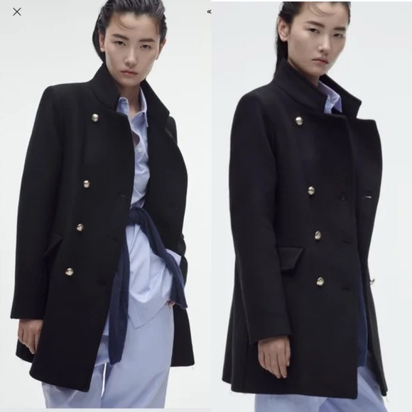 Zara Double Breasted Wool Blend Coat - Picture 4 of 14